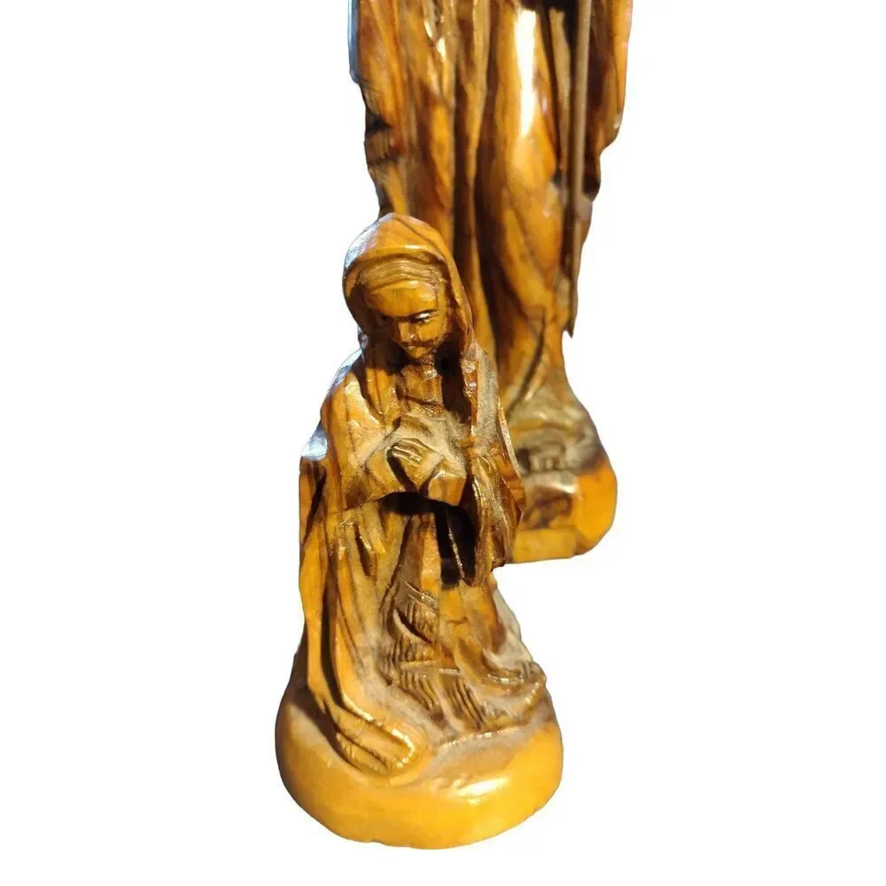 Hand Carved Olive Wood Jesus holding Baby Lamb And Staff Made In Bethlehem 10.5”